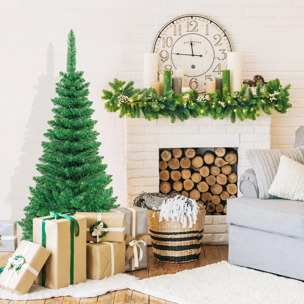 Pre-Lit Pencil Christmas Tree with Warm White LED Lights