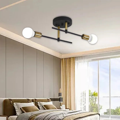 Modern 2-Light Black & Gold Ceiling Lamp