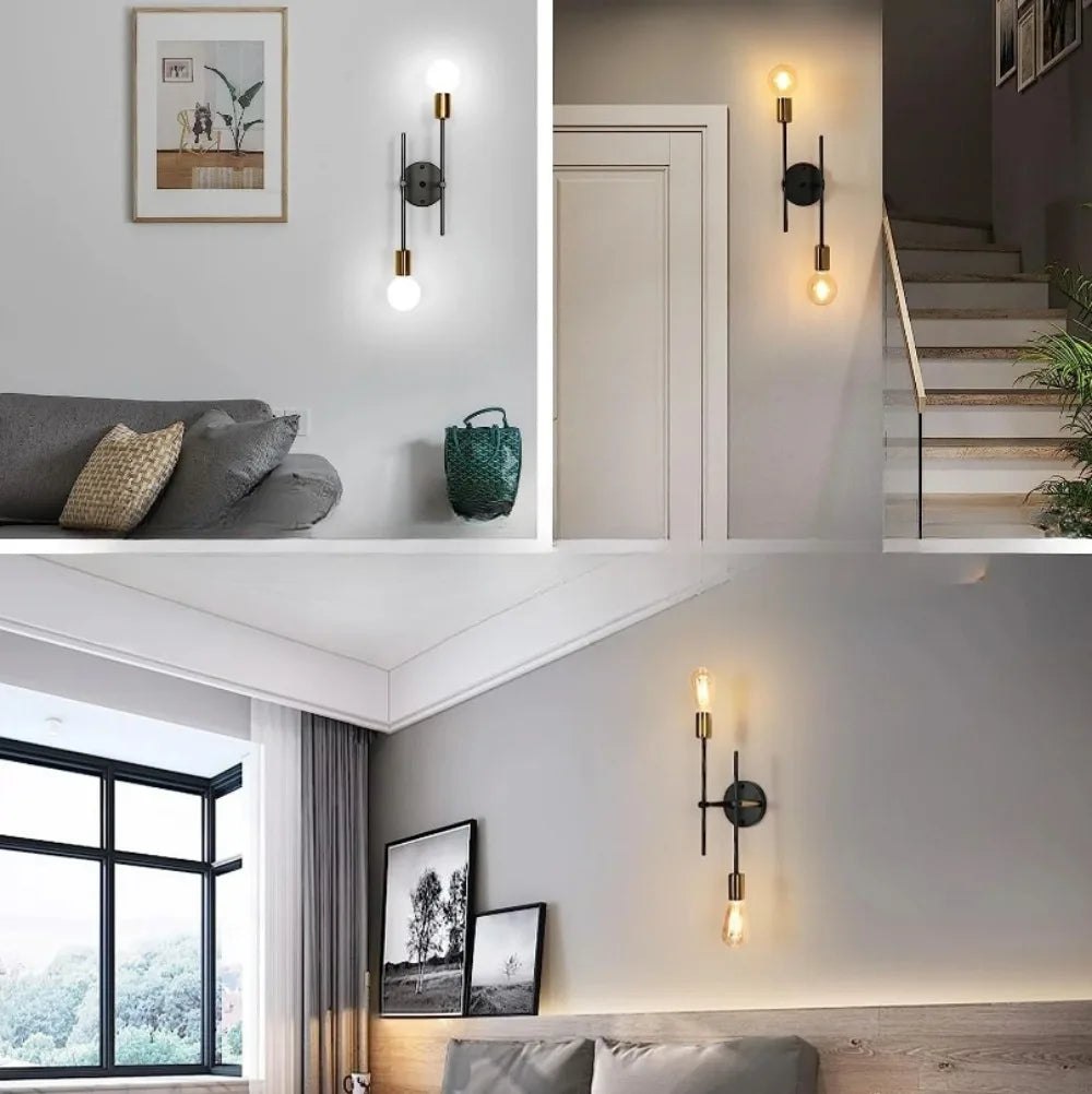 Modern 2-Light Black & Gold Ceiling Lamp