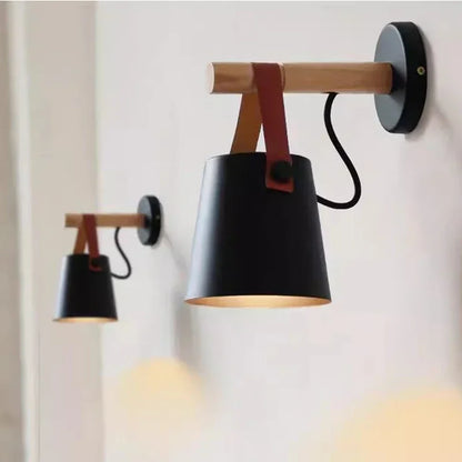 Nordic Wood & Leather Hanging Wall Lamp