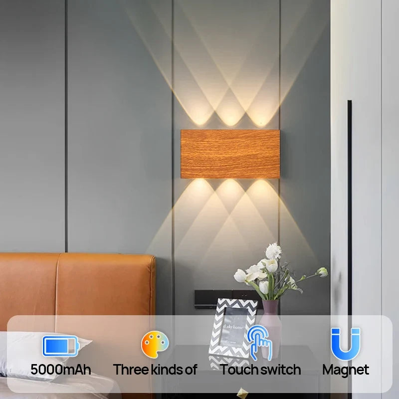 LumiBlock Rechargeable Wood-Grain Wall Lamp