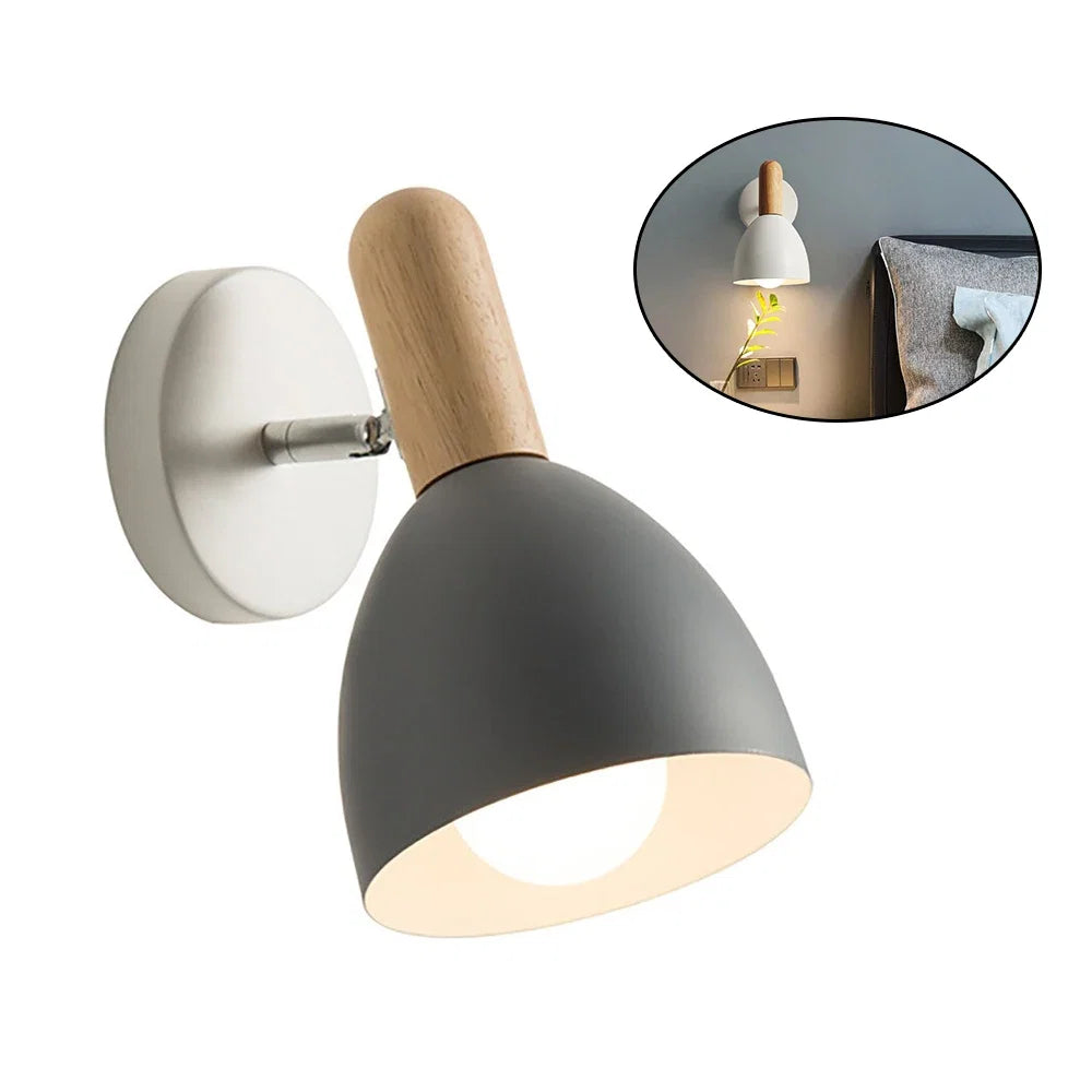 Nordic Adjustable Wooden Bedside Wall Lamp