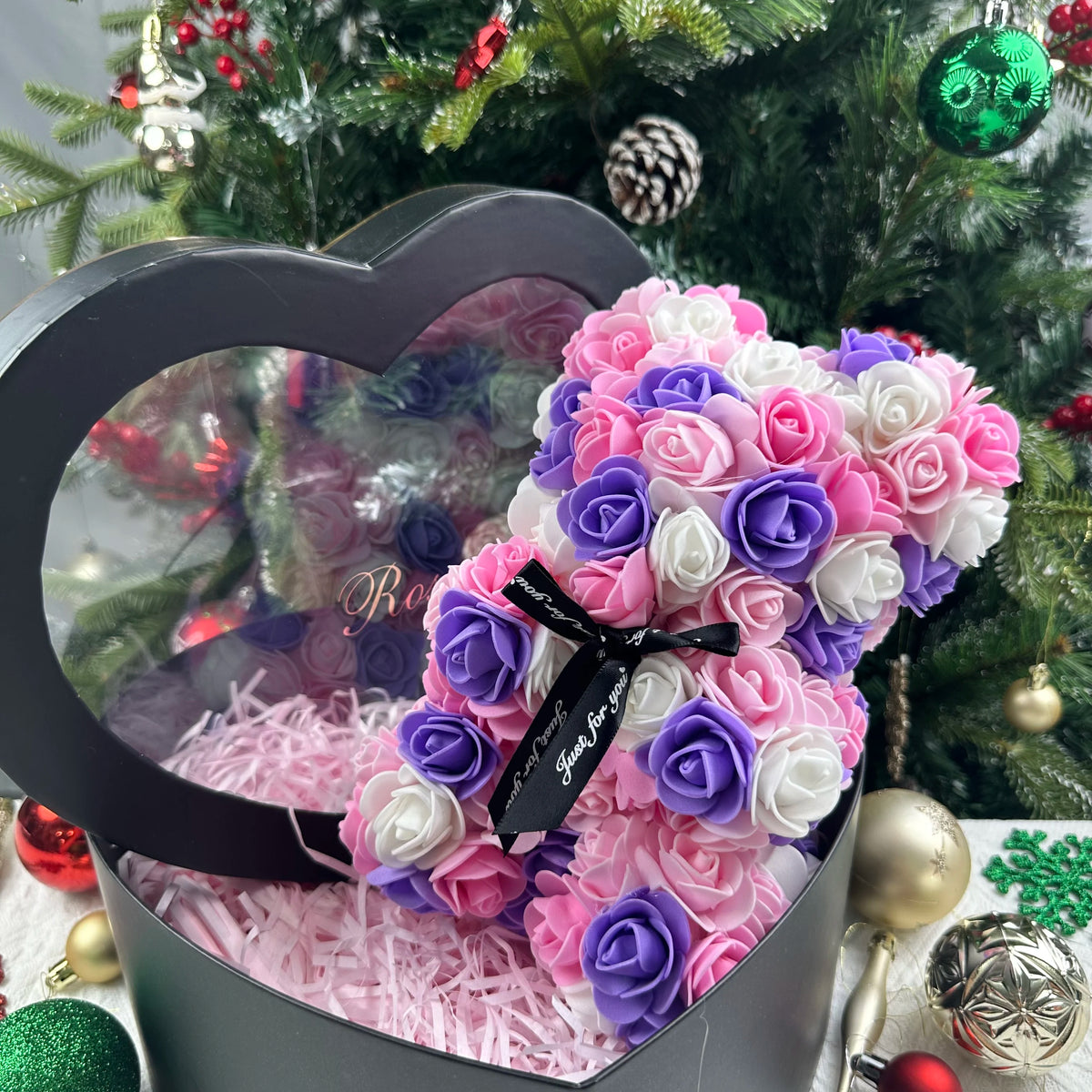 Purple & White Mix foam rose bear