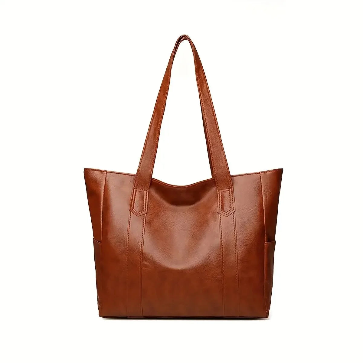 Brown vegan leather large tote shoulder bag