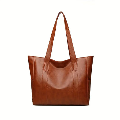 Brown vegan leather large tote shoulder bag