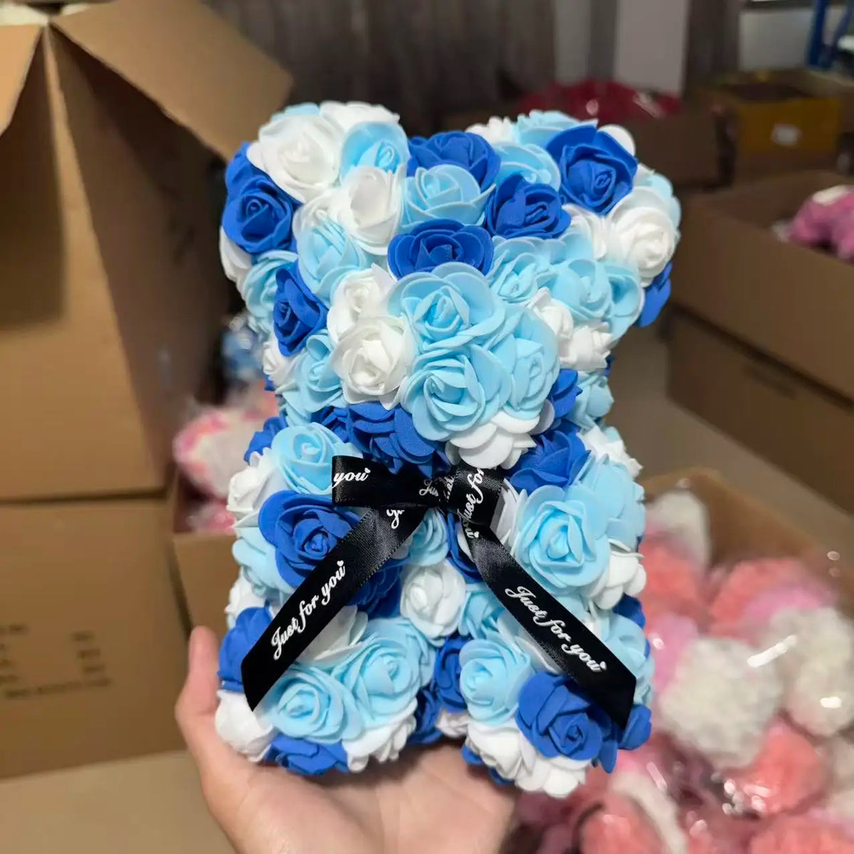 Blue Mix foam rose bear