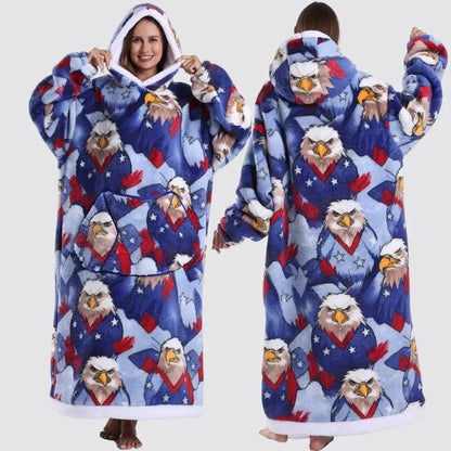 Oversized Wearable Blanket Hoodie, Giant Fleece Hooded Blanket for Adults, 31 Prints, Short and Long, Loungewear