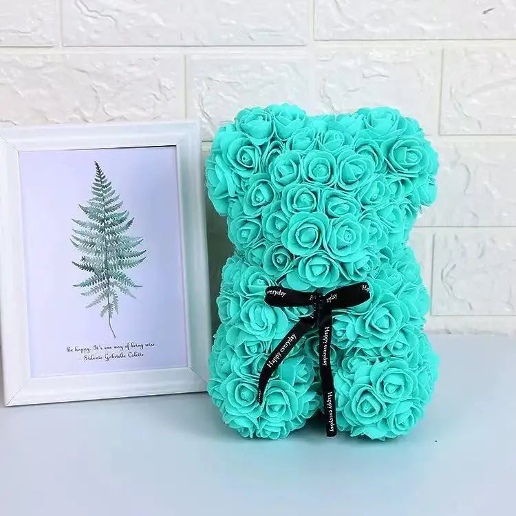 Teal foam rose bear