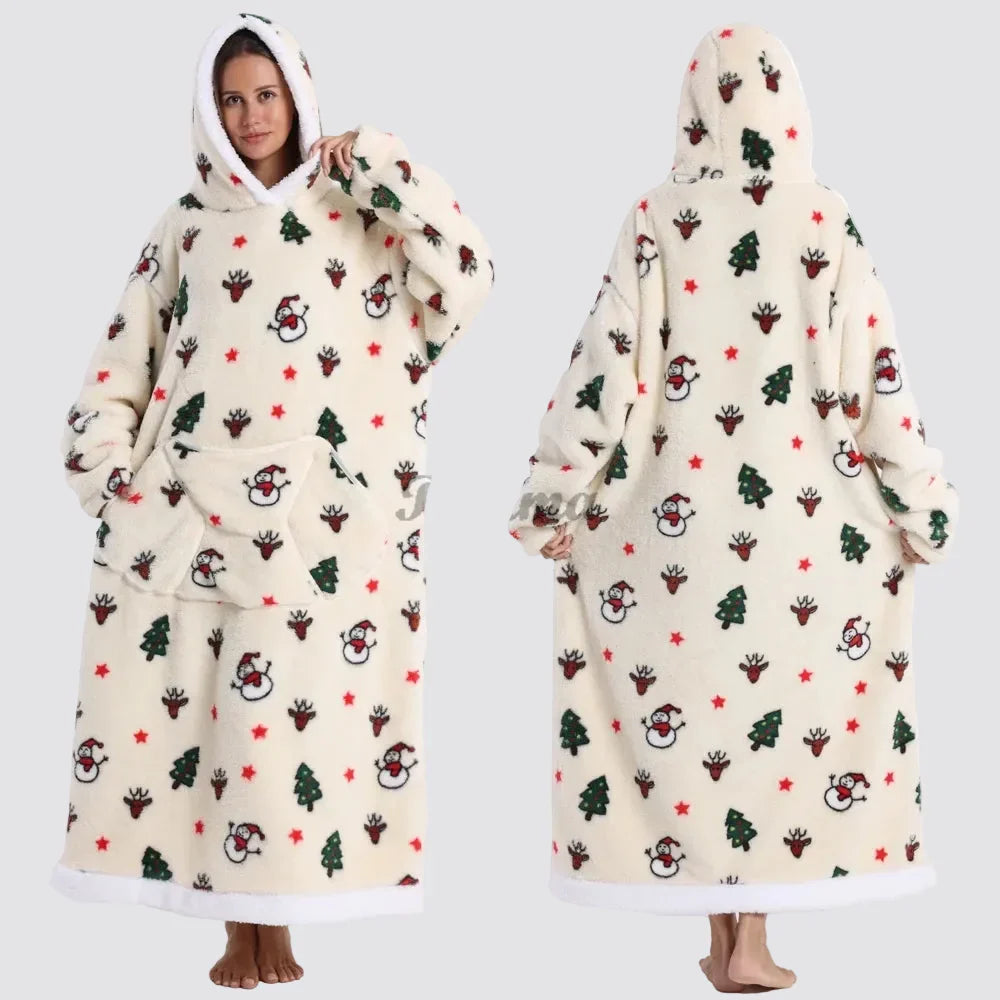 Oversized Wearable Blanket Hoodie, Giant Fleece Hooded Blanket for Adults, 31 Prints, Short and Long, Loungewear
