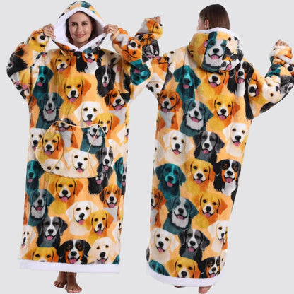 Oversized Wearable Blanket Hoodie, Giant Fleece Hooded Blanket for Adults, 31 Prints, Short and Long, Loungewear