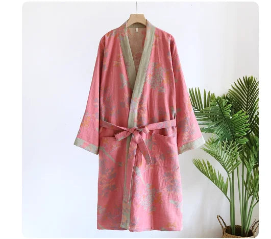 Cotton gauze kimono robe in Rose Blossom