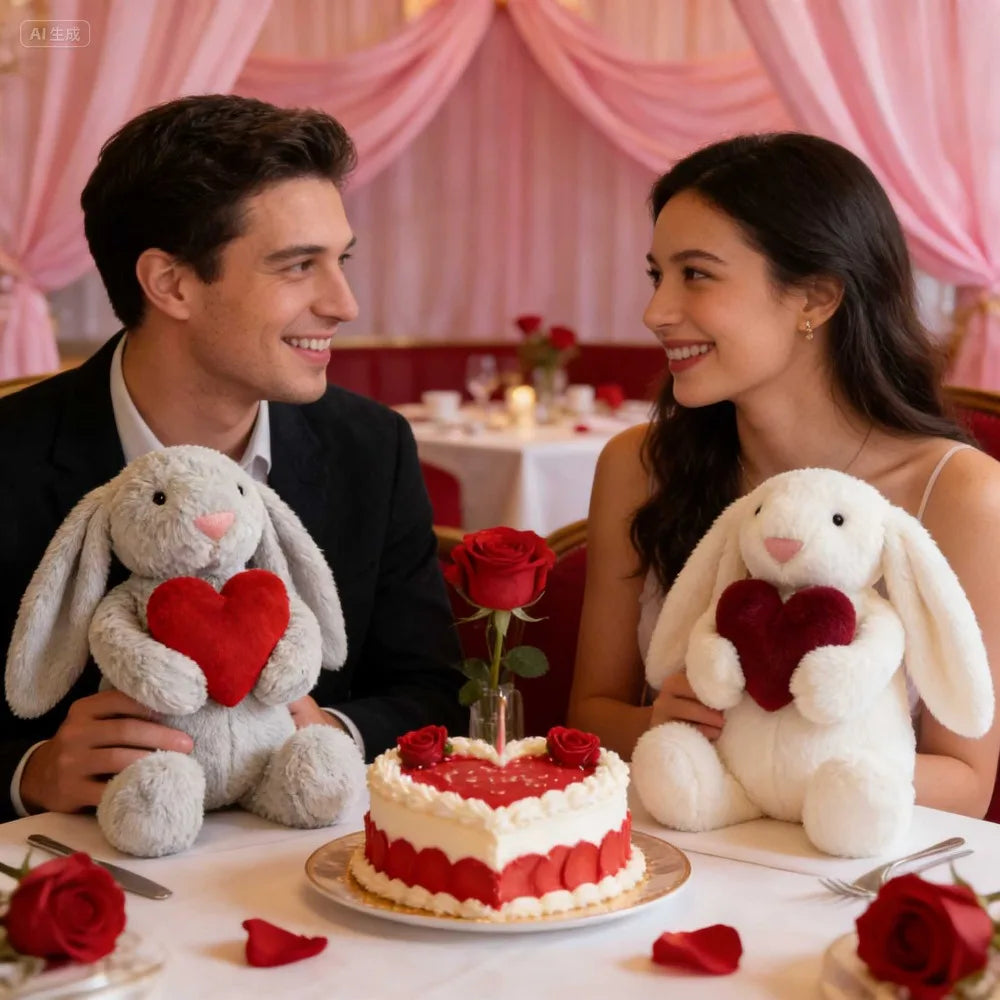 Long Ear Bunny Plush Doll 20/30CM Cute Holding Heart Soft Stuffed Rabbit Comfort Toy Easter Valentines Gift Kids
