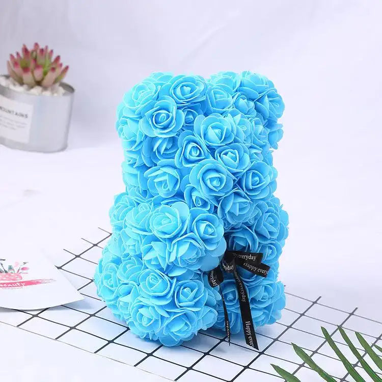 Sky Blue foam rose bear