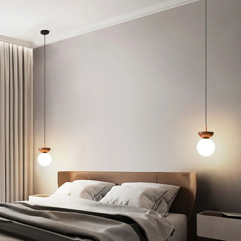 Nordic Glass Ball & Wood Ceiling Light