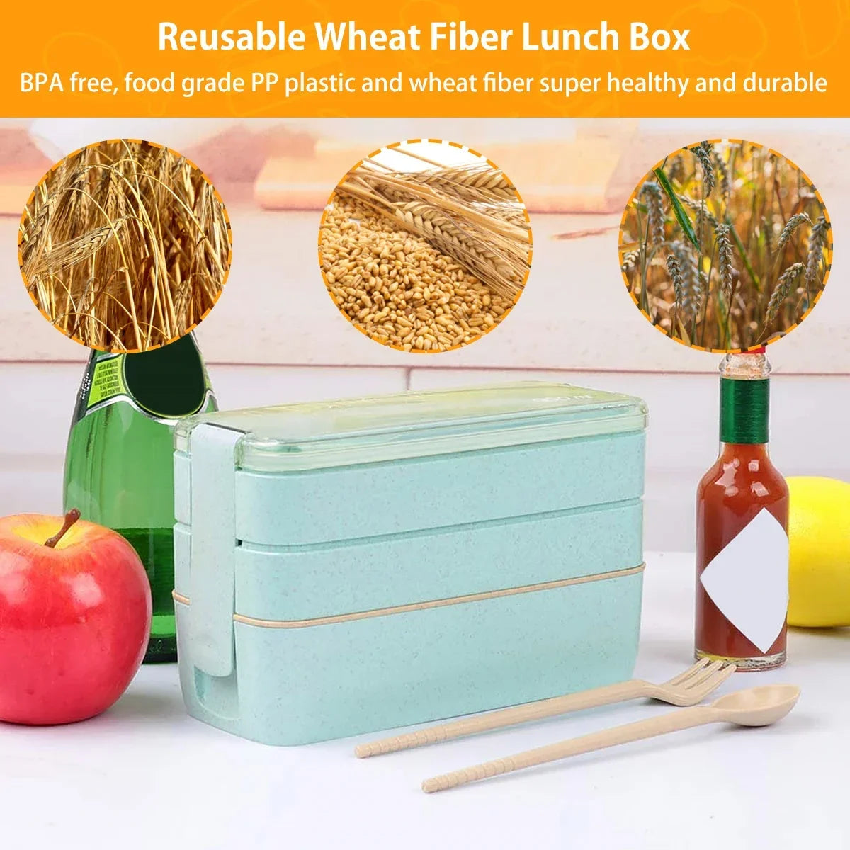 EcoStack 3-Tier Wheat Straw Lunch Box