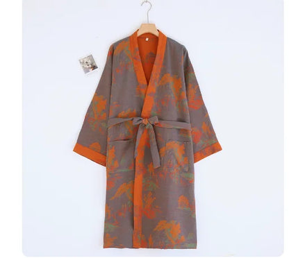 Cotton gauze kimono robe in Ember Grey