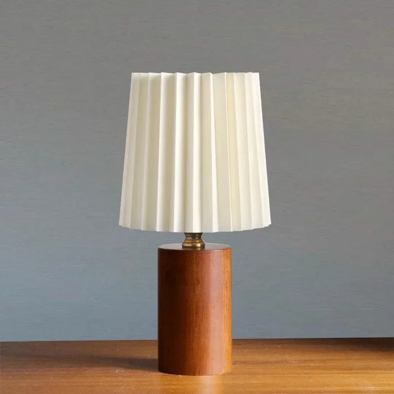 Pleated Shade Table Lamp with Wood Base