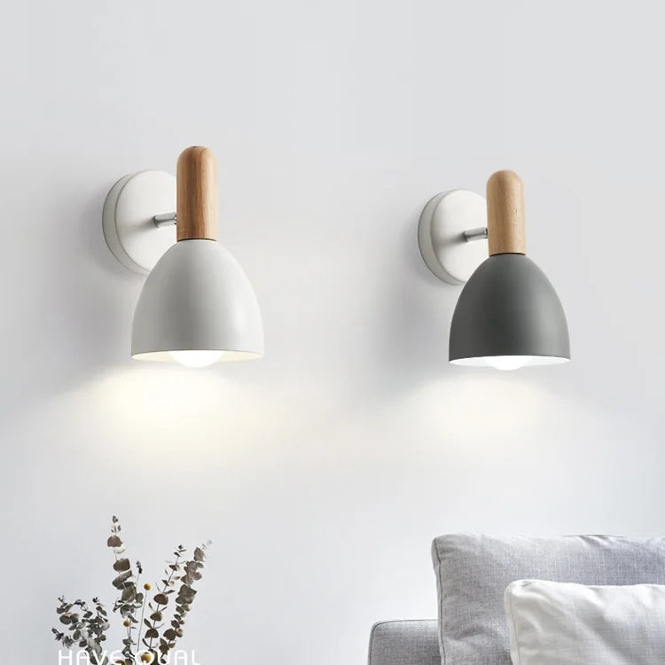 Nordic Adjustable Wooden Bedside Wall Lamp