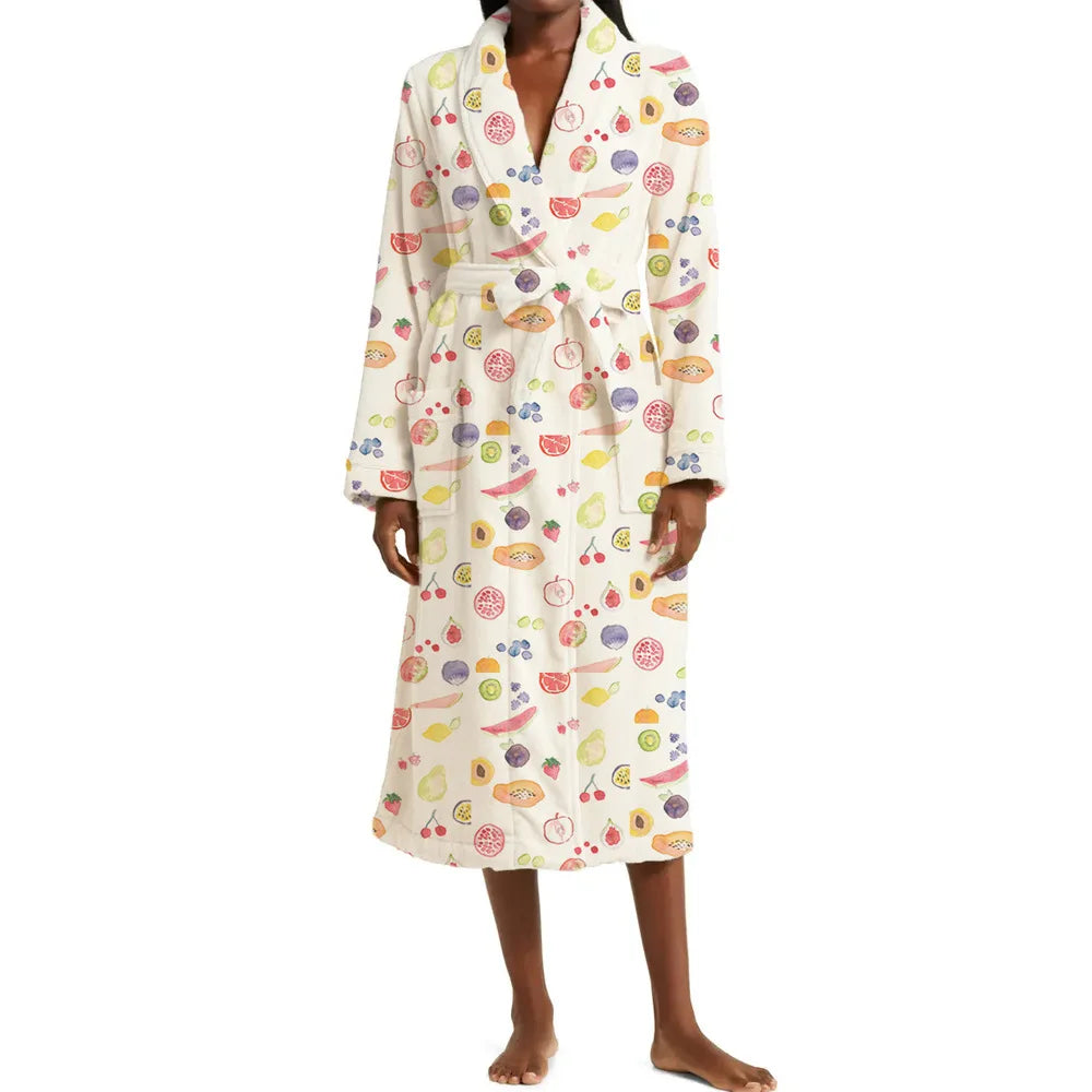 Fruit Print Tie-Waist Bathrobe