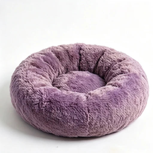 Purple plush donut pet bed
