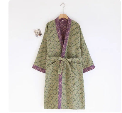 Cotton gauze kimono robe in Sage Paisley