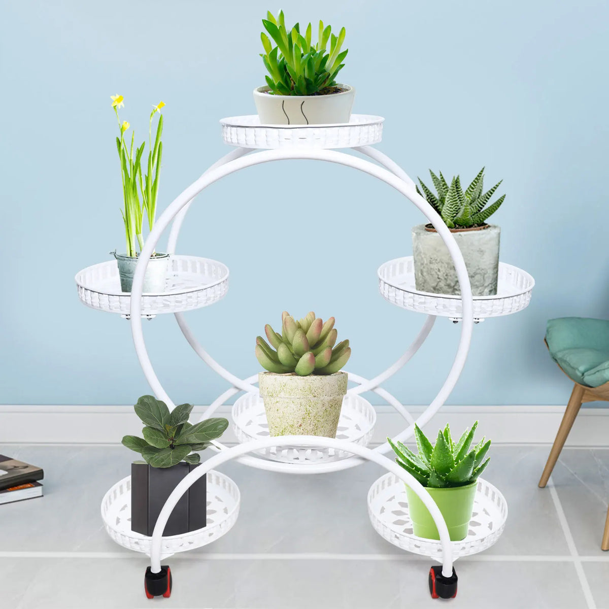 6-Tier Rolling Metal Plant Stand
