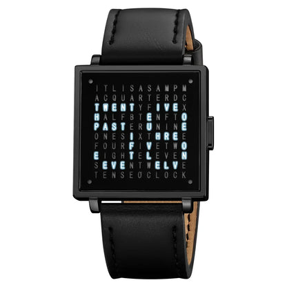 Black digital watch with leather strap