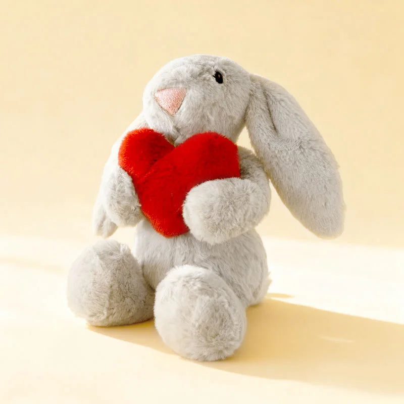 Long Ear Bunny Plush Doll 20/30CM Cute Holding Heart Soft Stuffed Rabbit Comfort Toy Easter Valentines Gift Kids