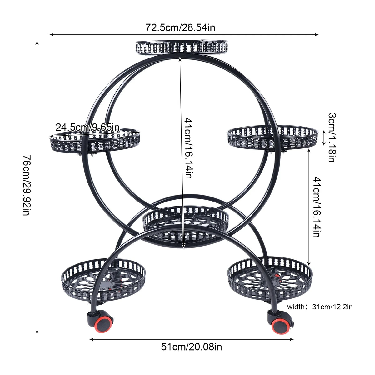 6-Tier Rolling Metal Plant Stand