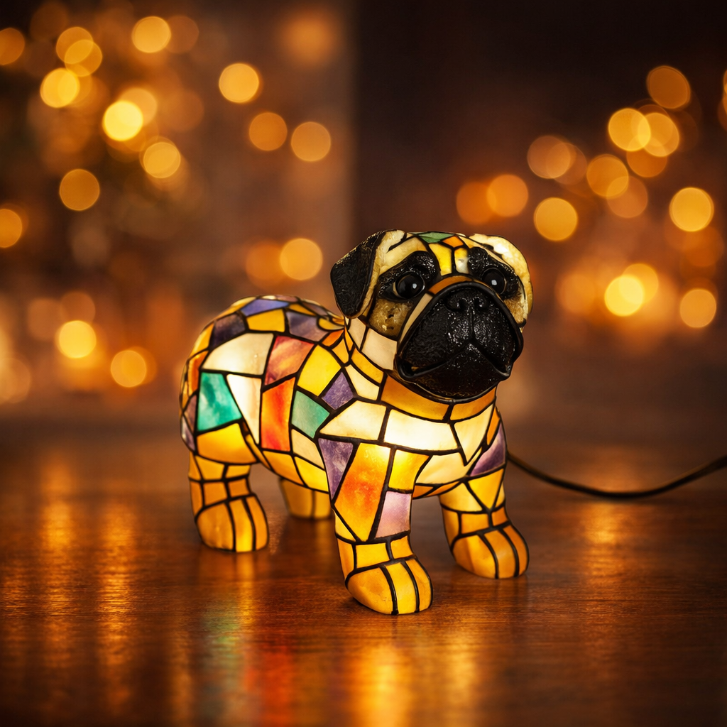Resin Dog Figurine Accent Table Lamp