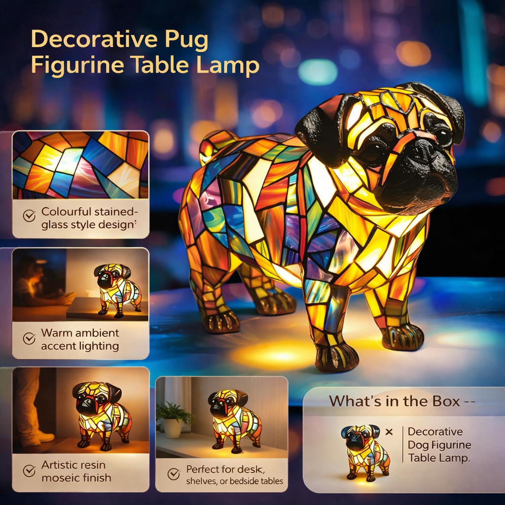 Resin Dog Figurine Accent Table Lamp