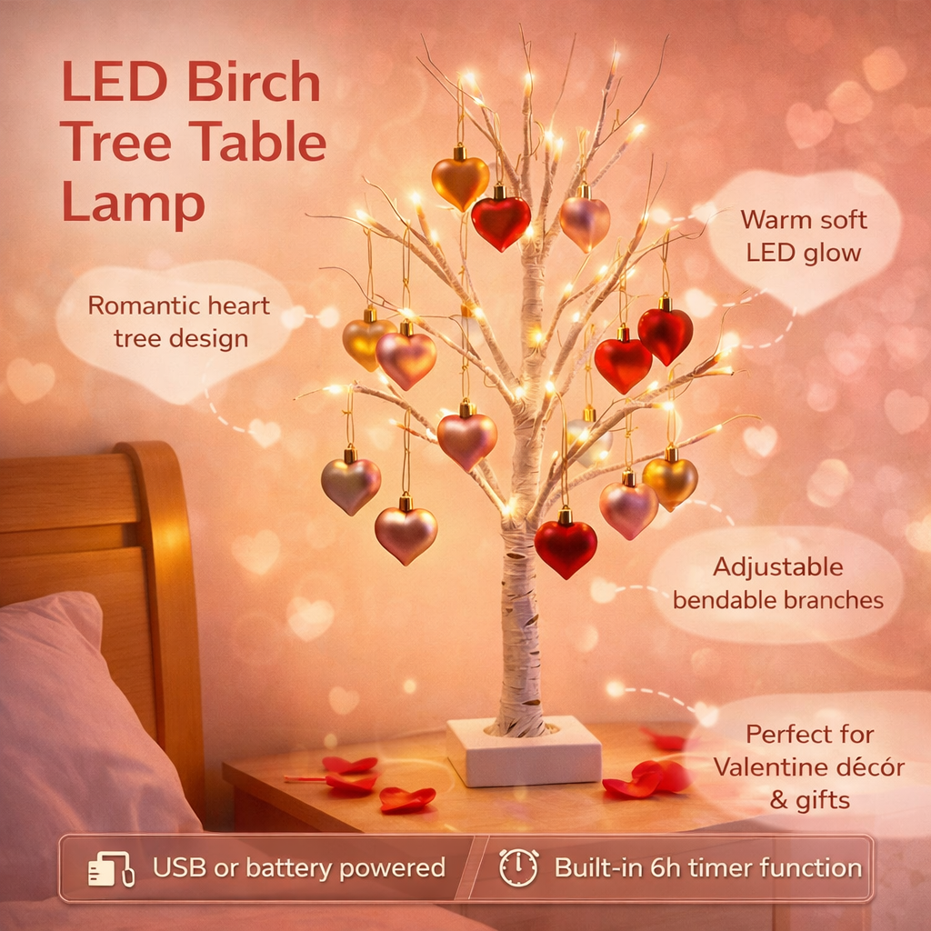 LED Birch Tree Heart Accent Lamp