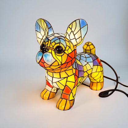Stained Glass Dog Figurine Accent Lamp