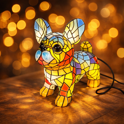 Stained Glass Dog Figurine Accent Lamp