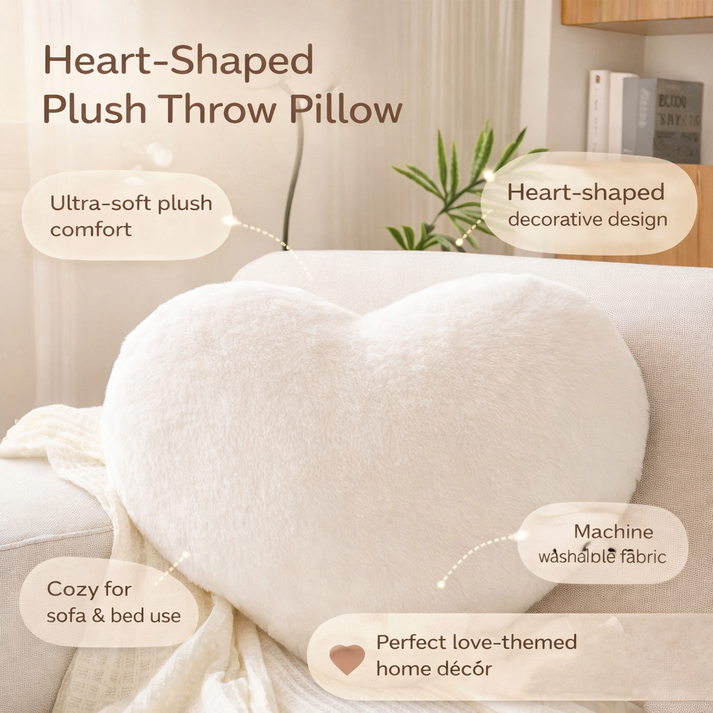 Heart Shaped Plush Throw Cushion