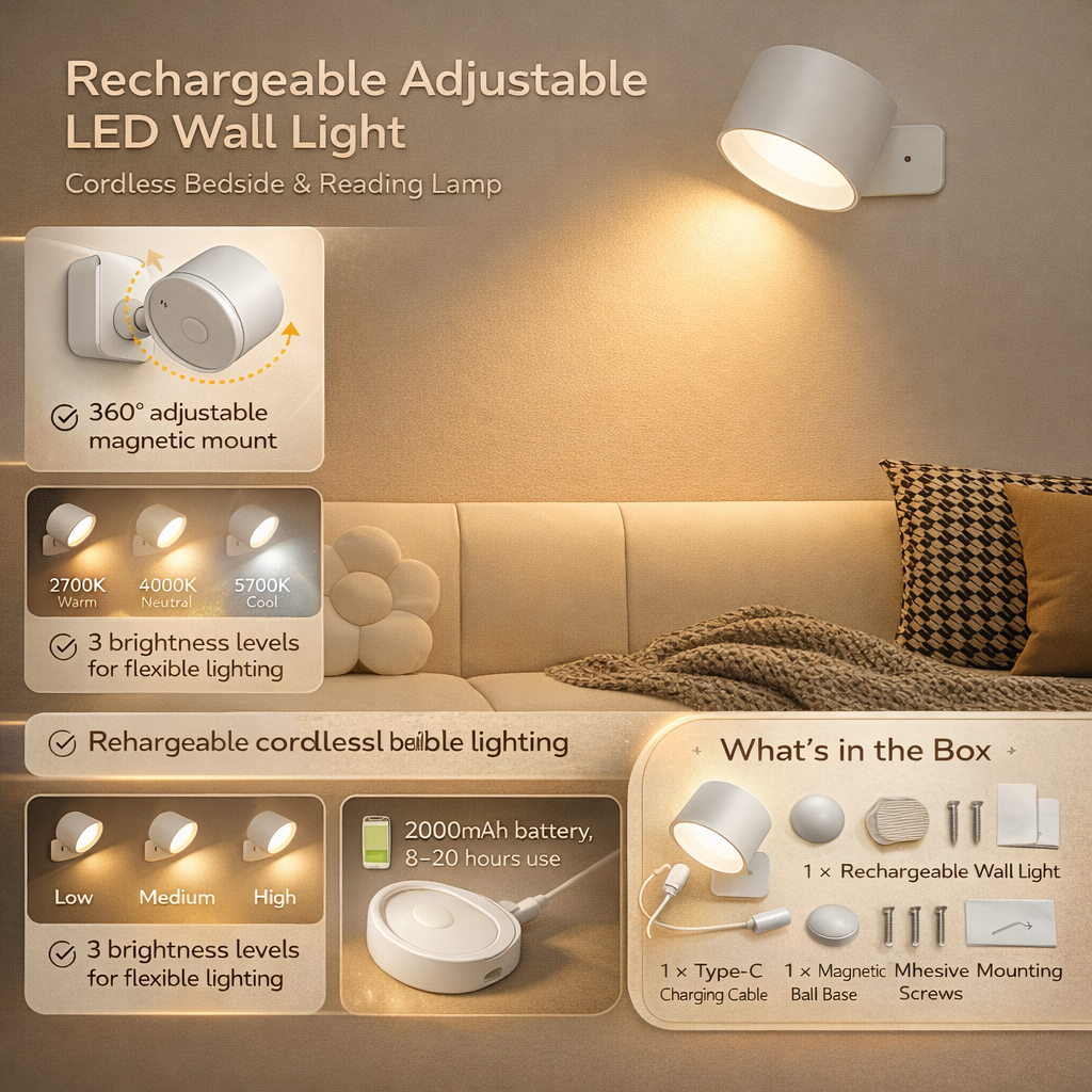 Rechargeable Magnetic Adjustable Wall Light
