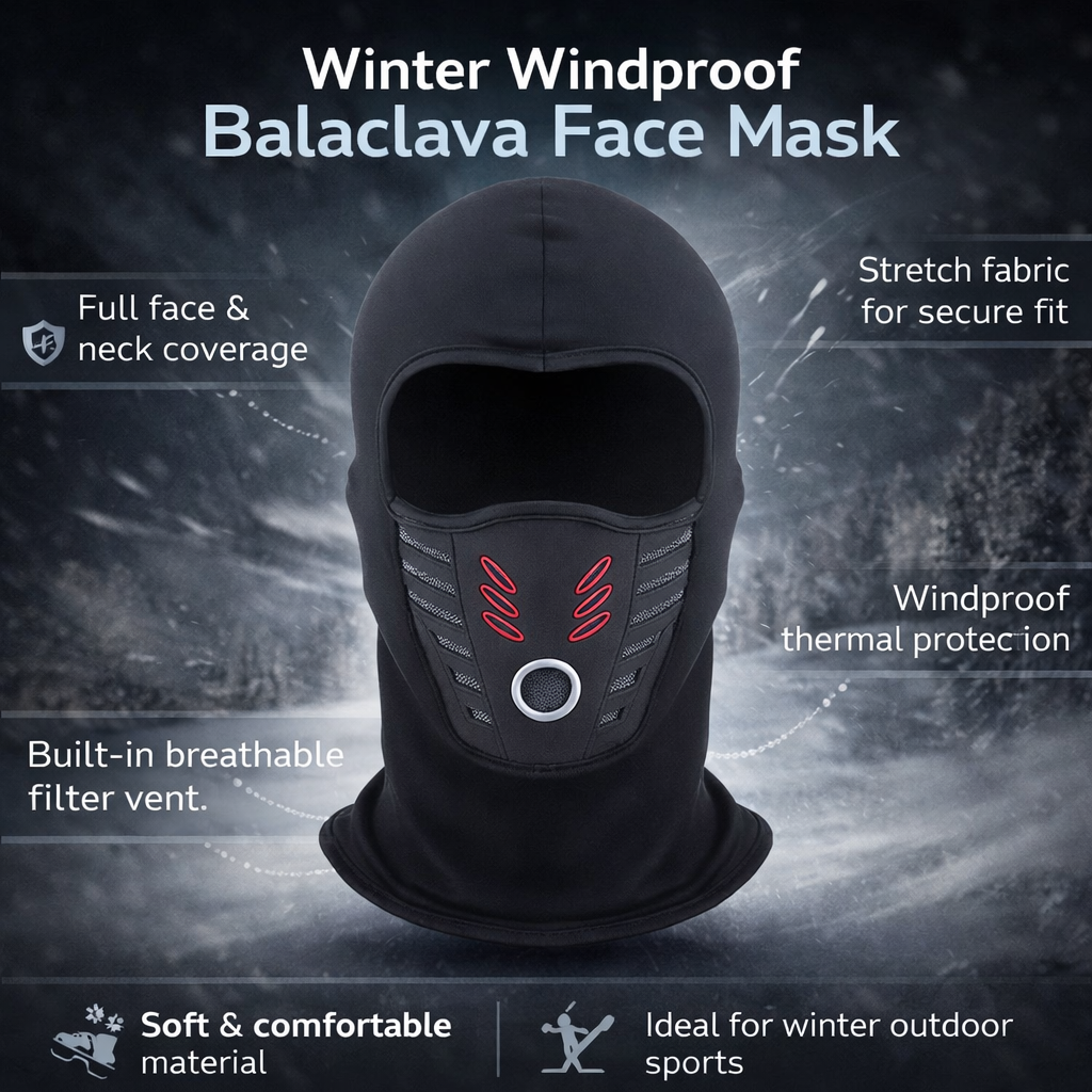 Cozy Crest Windproof Thermal Winter Balaclava - Full Face & Neck Cover for Skiing, Cycling & Cold Weather Work, 8 Colors