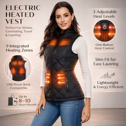 Cozy Crest Women's Electric Heated Winter Vest - Rechargeable Body Warmer, S to 2XL, Black & Blue, Cold Weather Layer