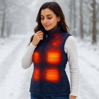 Cozy Crest Women's Electric Heated Winter Vest - Rechargeable Body Warmer, S to 2XL, Black & Blue, Cold Weather Layer