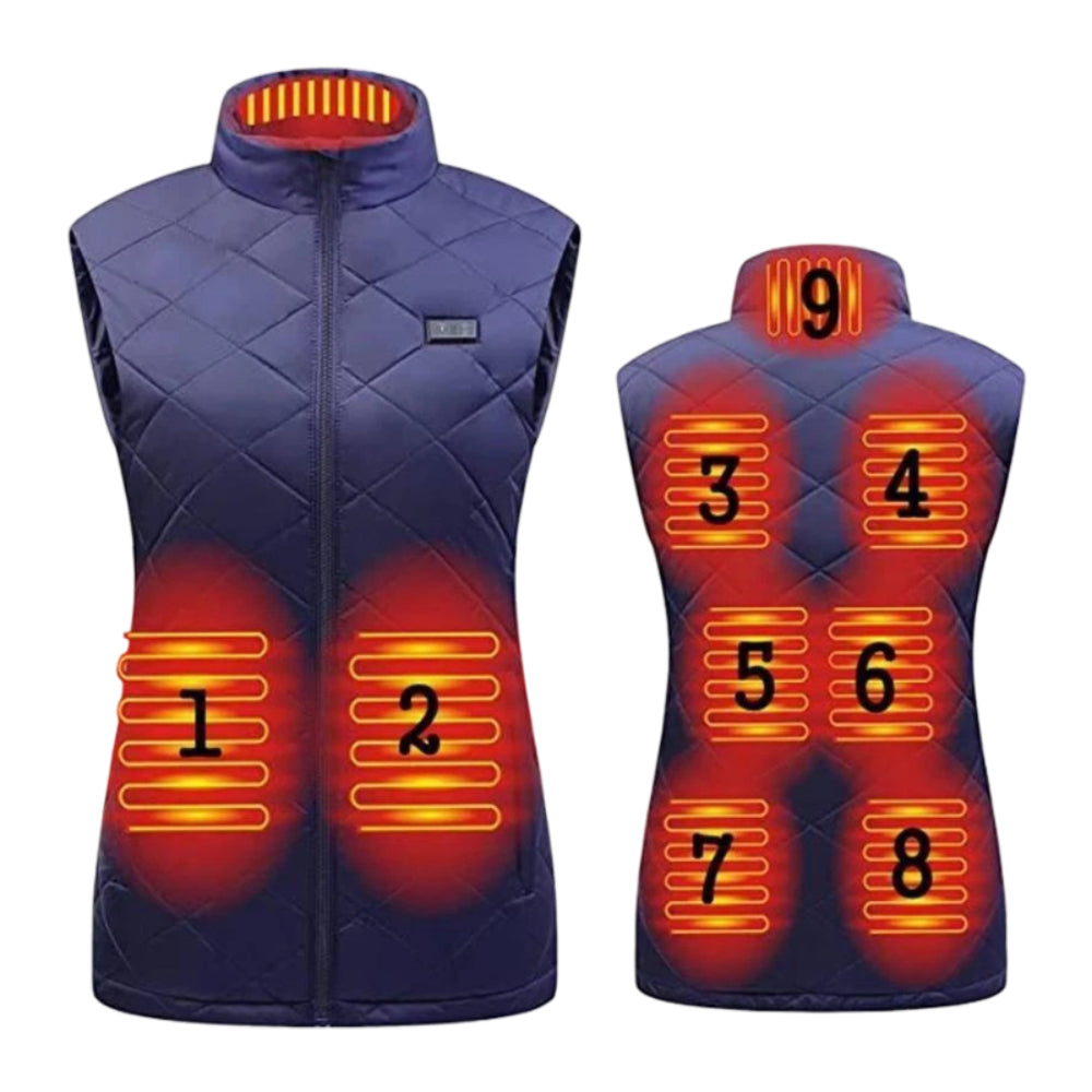 Cozy Crest Women's Electric Heated Winter Vest - Rechargeable Body Warmer, S to 2XL, Black & Blue, Cold Weather Layer
