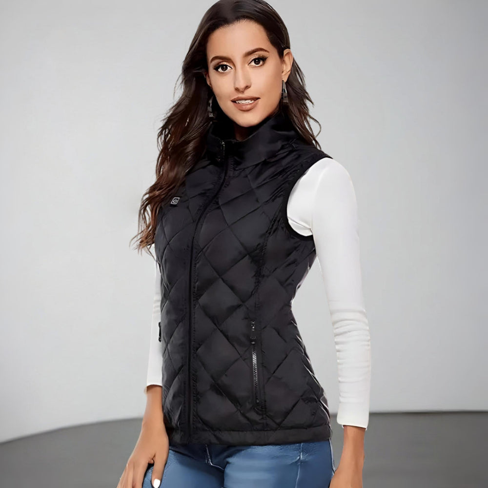 Cozy Crest Women's Electric Heated Winter Vest - Rechargeable Body Warmer, S to 2XL, Black & Blue, Cold Weather Layer
