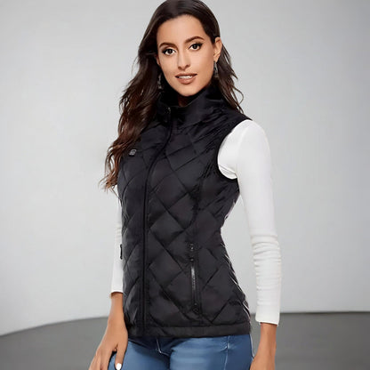 Cozy Crest Women's Electric Heated Winter Vest - Rechargeable Body Warmer, S to 2XL, Black & Blue, Cold Weather Layer