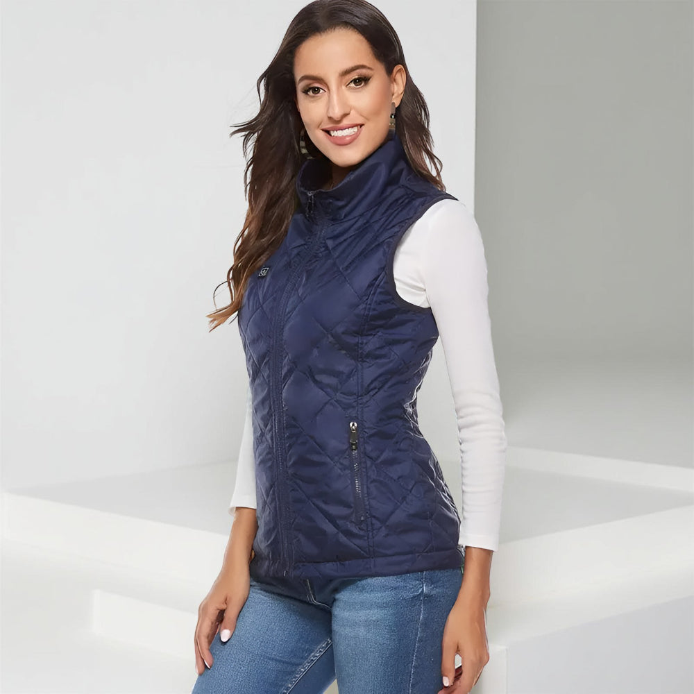 Cozy Crest Women's Electric Heated Winter Vest - Rechargeable Body Warmer, S to 2XL, Black & Blue, Cold Weather Layer