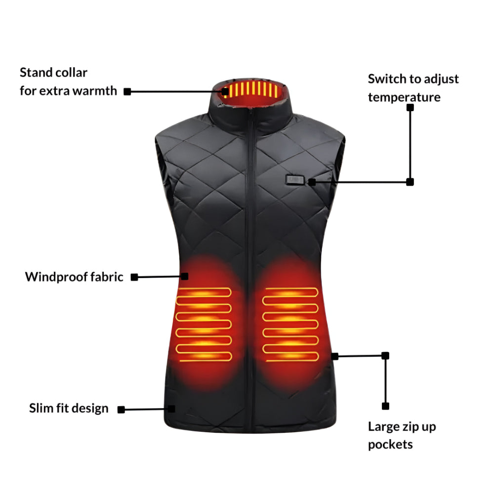 Cozy Crest Women's Electric Heated Winter Vest - Rechargeable Body Warmer, S to 2XL, Black & Blue, Cold Weather Layer