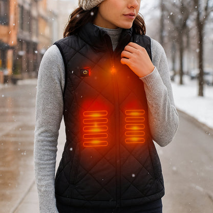 Cozy Crest Women's Electric Heated Winter Vest - Rechargeable Body Warmer, S to 2XL, Black & Blue, Cold Weather Layer