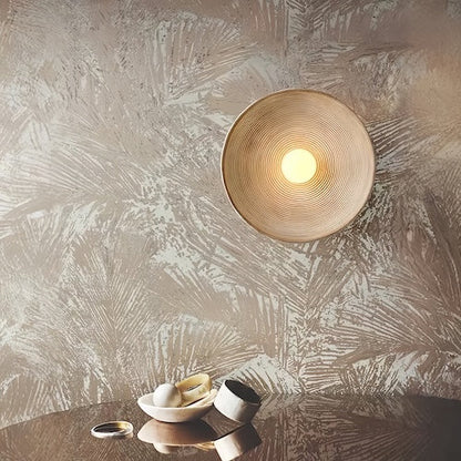 Rustic Round Wall Sconce with Wood-Grain Finish