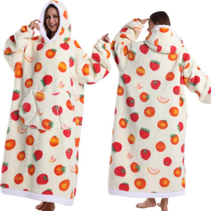 Fleece wearable blanket hoodie, Strawberry Orange print
