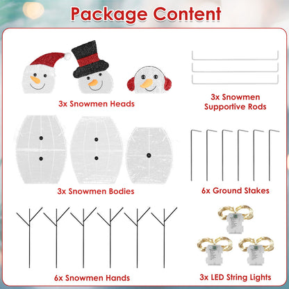 Lighted snowman family Christmas yard decoration, set of three
