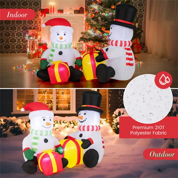 5 foot inflatable snowman pair with gift boxes Christmas decoration