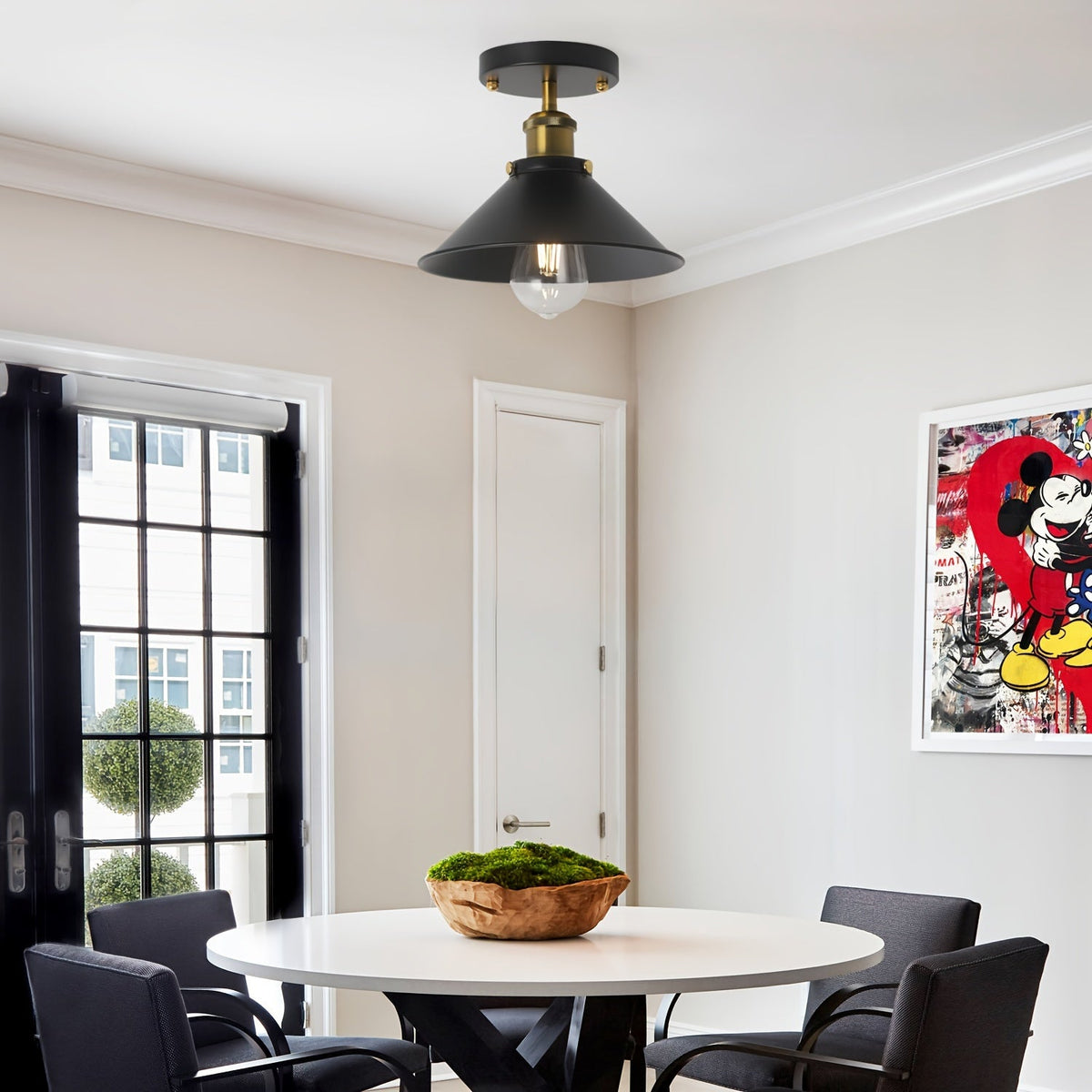 Industrial Black Semi-Flush Ceiling Light